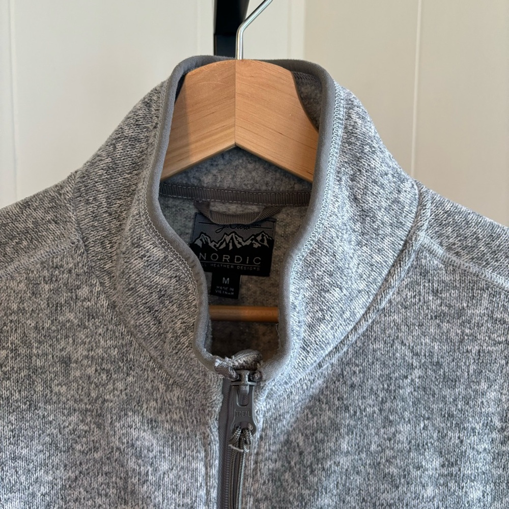 J Crew Nordic Soft Fleece Gray Polartec Outdoors Hiking Full Zip Vest Mens Med